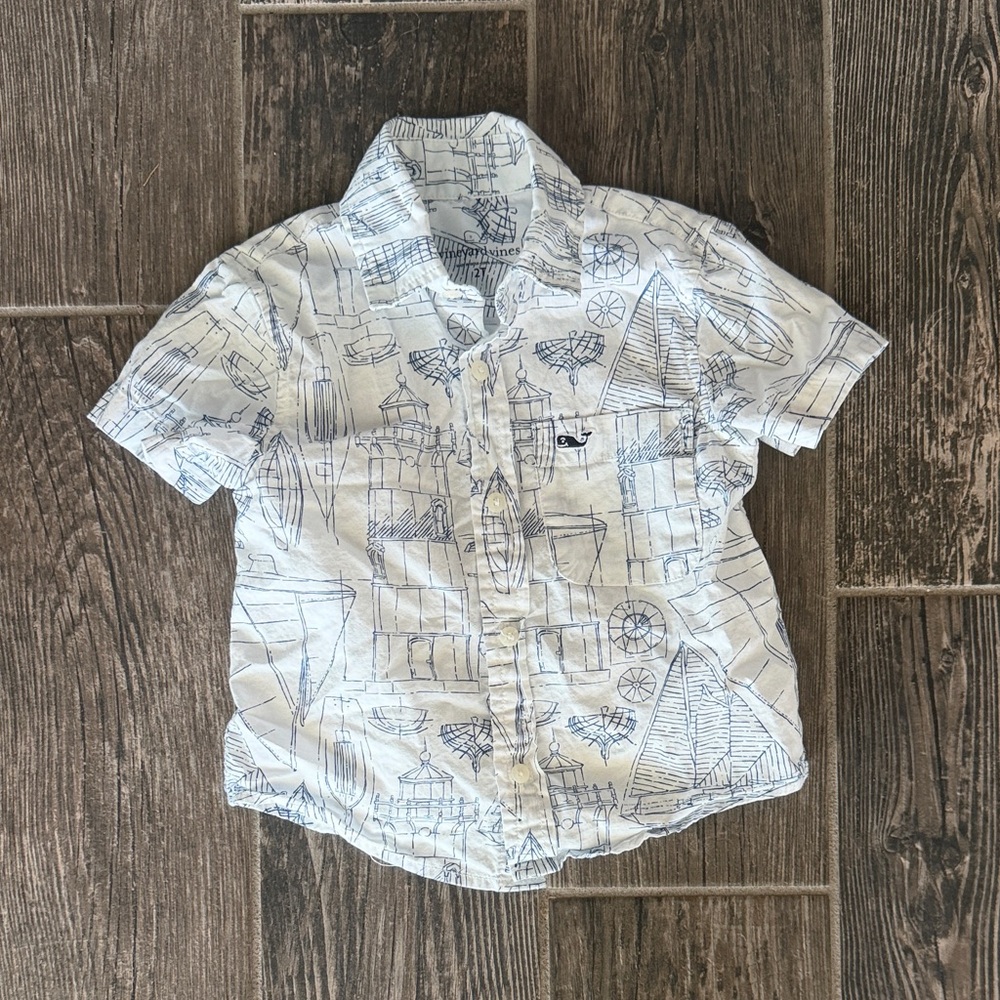 Vineyard Vines White Short-Sleeve Nautical Print Button-Down Shirt